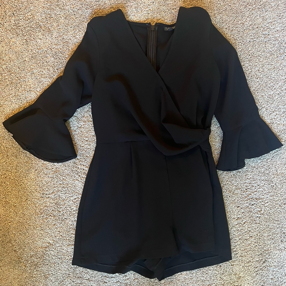Topshop Black Ruffle Sleeve Romper